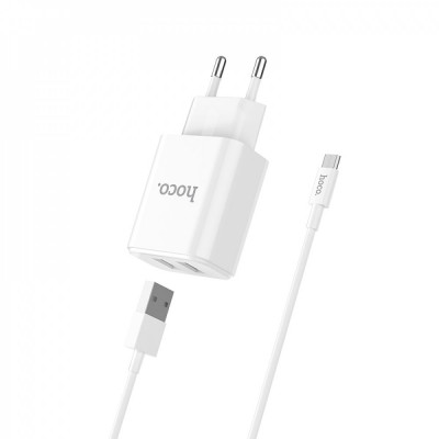 Сетевое зарядное Hoco C62A + Micro кабель 2 USB 2.4A Белый