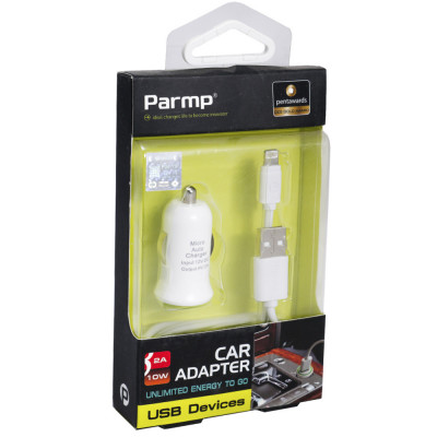 Автомобильное зарядное Parmp UCP-05M + Lightninig кабель 1 USB 2.1A Белый