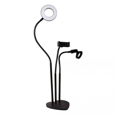 Кольцевая LED лампа TTech 9 см с 2-мя держателями + насадка для микрофона black