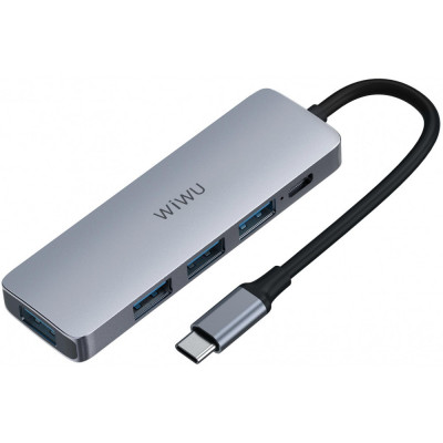 USB-хаб Type-C 7 в 1 WiWU Alpha A731HC Серый