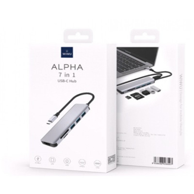 USB-хаб Type-C 7 в 1 WiWU Alpha A731HC Серый