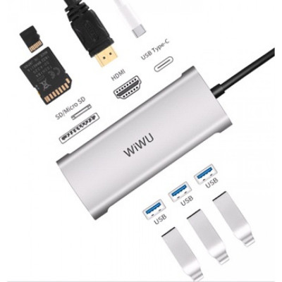 USB-хаб Type-C 7 в 1 WiWU Alpha 731HP Серый