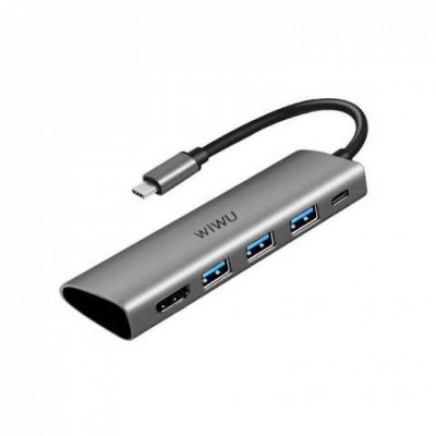 USB-хаб Type-C 5 в 1 WiWU Alpha A531H Серый