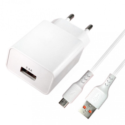 Сетевое зарядное (СЗУ) Viva AD14MС + кабель Micro (2.4A) Белый