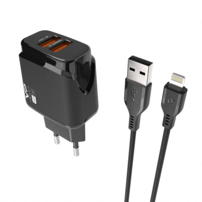 Сетевое зарядное (СЗУ) Veron VR-C12L (Lightning) 2 USB 2.4A Черный