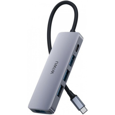 USB-хаб Type-C 5 в 1 WiWU Alpha A541BC Серый