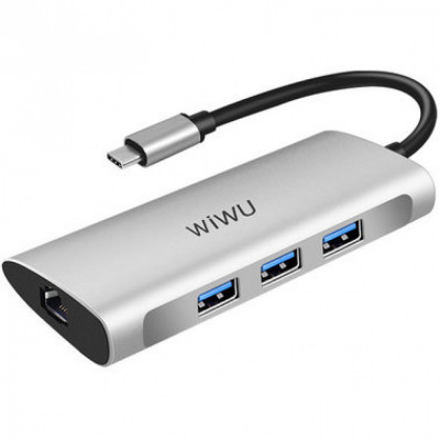 USB-хаб Type-C 6 в 1 WiWU Alpha A631STR Серый