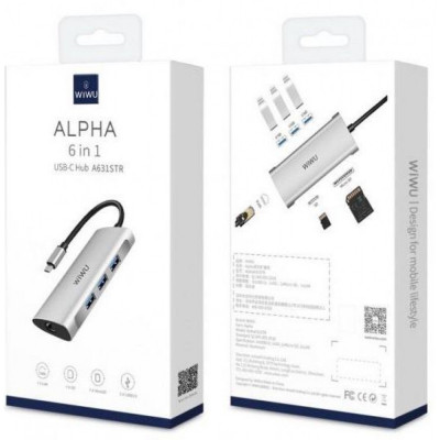 USB-хаб Type-C 6 в 1 WiWU Alpha A631STR Серый