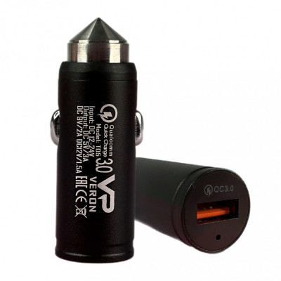Автомобильное зарядное Veron VR-T05 Quick 3.0 (5V) (1 USB) (3 A) Черный