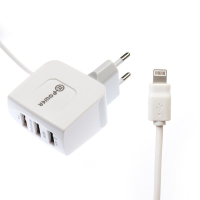 Сетевое зарядное (СЗУ) QLT-POWER HXUS-1 Lightning 3 USB White (6101652)