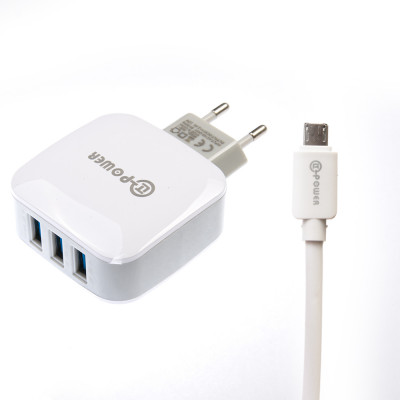 Сетевое зарядное (СЗУ) QLT-POWER HUS-1 Micro 3 USB White (6102083)