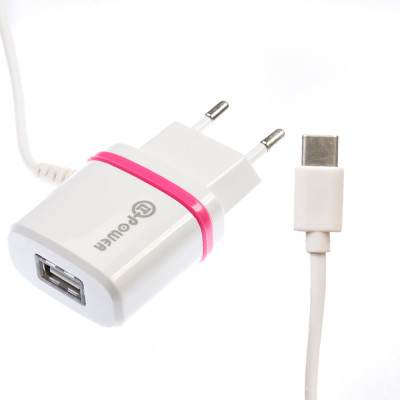 Сетевое зарядное (СЗУ) QLT-POWER HXUD-2 Type-C 1 USB White-Pink (6101423)