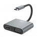 USB-хаб XO HUB001 4в1 (Type-C to HDMI + VGA + USB 3.0 + Type C) серебряный
