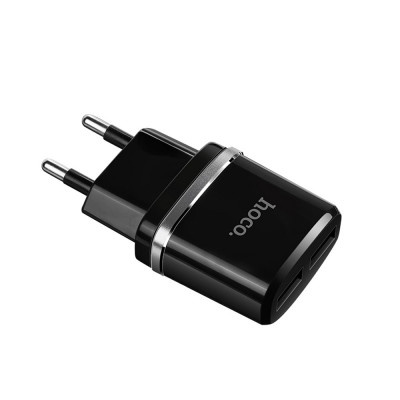 Сетевое зарядное Hoco C12 + Lightning кабель 2 USB 2.4A Черный