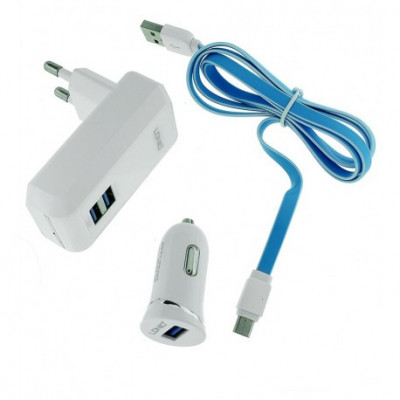 Сетевое и автомобильное зарядное LDNIO S100 (Lightning) (2 USB)(2.1 A) Белый