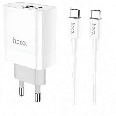 Сетевое зарядное (СЗУ) Hoco C80A + кабель Type C PD+QC3.0 (Type-C TO Type-C) (EU) Белый