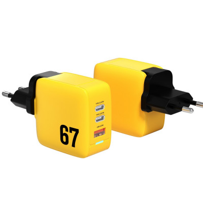 Сетевое зарядное Veron TC-67 3A |67W PPS| GaN | PPS | 2 PD | QC3.0 Желтый