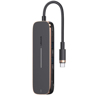 USB-хаб Usams US-SJ575 6in1 Type-C to 2USB+Type-C+Micro SD+SD+HDMI Черный