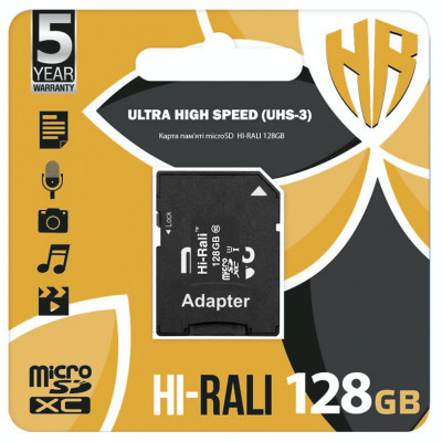 Карта памяти microSDXC 128 GB Hi-Rali class 10 (с адаптером) Черный