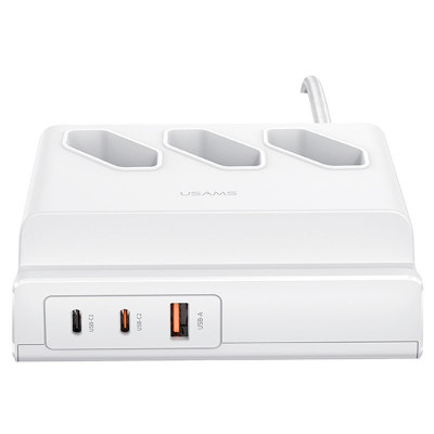 Сетевое зарядное (СЗУ) Usams US-CC160 P1 65W Super Si Fast Charging USB Extension Socket Белый