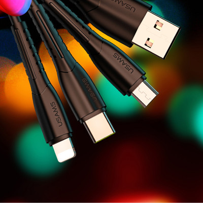 Автомобильное зарядное (АЗУ) Usams C13 2.1A Dual USB + U35 3IN1 Charging Cable (1m) Черный