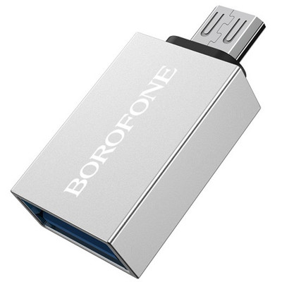 Переходник OTG to Micro USB Borofone BV2 Серебряный ()