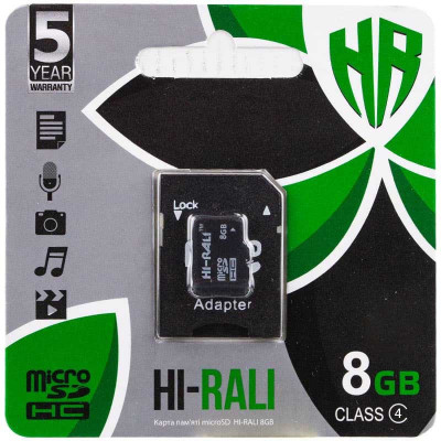 Карта памяти microSDHC 8 GB Hi-Rali class 4 (с адаптером) Черный
