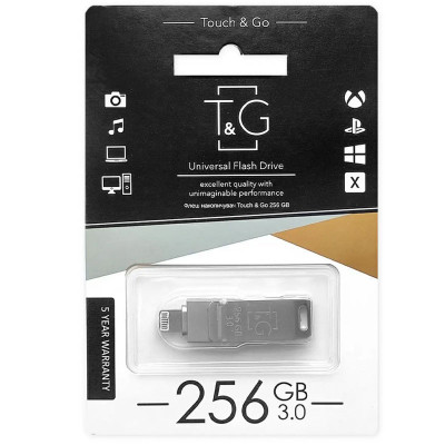 Флешка (флеш память USB) для iPhone T&G 008 Metal series 256 GB Серебряный