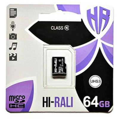 Карта памяти microSDXC 64 GB Hi-Rali class 10 (с адаптером) Черный