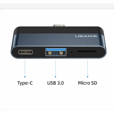 USB-хаб Usams US-SJ491 Type-C Mini Hub Type-C + USB + Micro SD Серый