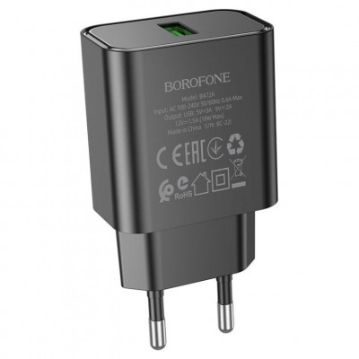 Сетевое зарядное (СЗУ) Borofone BA72A Spring QC3.0 Черный