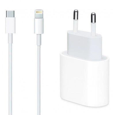 Сетевое зарядное (СЗУ) для TTech iPhone 20W Type-C Power Adapter (A) + кабель Type-C to Lightning Белый