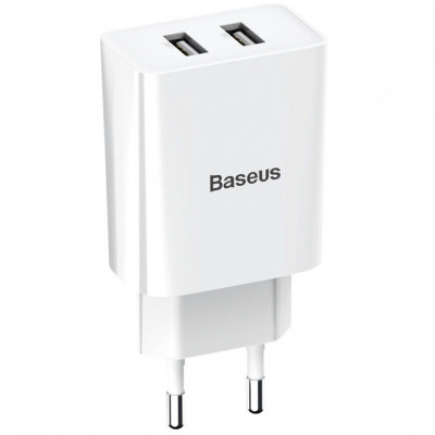 Сетевое зарядное (СЗУ) Baseus Speed Mini Dual U 10.5W 2USB (CCFS-R) Белый