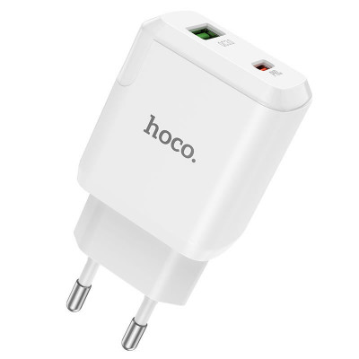 Сетевое зарядное (СЗУ) Hoco N5 Favor 20W PD+QC3.0 (1USB/1Type-C/3A) Белый
