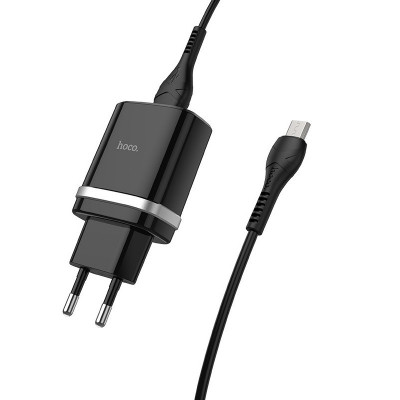 Сетевое зарядное (СЗУ) Hoco C12Q Smart QC3.0 (1USB/3A) + кабель microUSB Черный