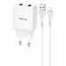 Сетевое зарядное (СЗУ) Hoco N7 (2USB/2,1A) + USB - Lightning Белый