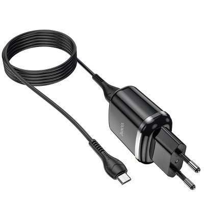 Сетевое зарядное (СЗУ) Hoco N4 (2USB/2.4A) + кабель microUSB Черный