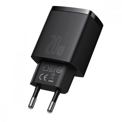 Сетевое зарядное (СЗУ) Baseus Compact Quick Charger 20W QC+ PD (Type-C + 1USB) (CCXJ-B) Black