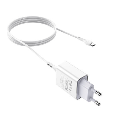Сетевое зарядное (СЗУ) Hoco C81A (1USB/2.1A) + кабель Type-C Белый