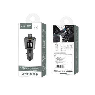 FM-трансмиттер (модулятор) Bluetooth Hoco E19 (2USB 2.4А) Черный / Серый