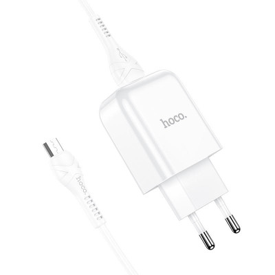 Сетевое зарядное (СЗУ) Hoco N2 (1USB/2.1A) + USB - MicroUSB Белый