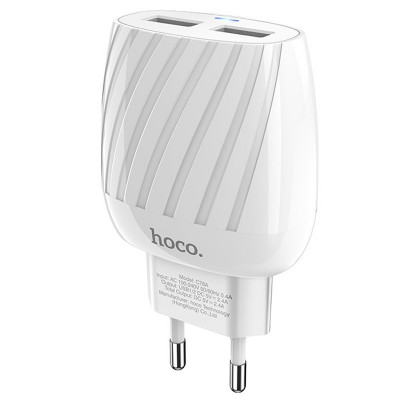 Сетевое зарядное (СЗУ) Hoco C78A (2USB/2.4A) Белый