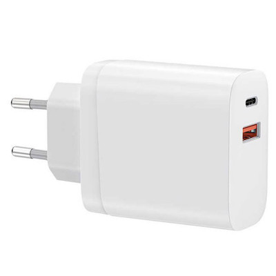 Сетевое зарядное (СЗУ) WIWU RY-U20-A Wall Charger (USB+Type-C) Белый