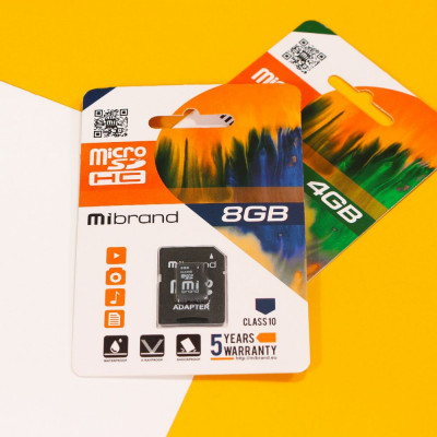 Карта памяти Mibrand MicroSDHC 4GB 4 Class & Adapter Чёрный