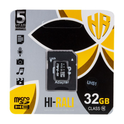 Карта памяти Hi-Rali MicroSDHC 32GB UHS-1 10 Class & Adapter Чёрный