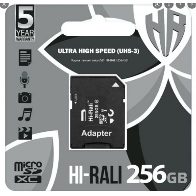 Карта памяти Hi-Rali MicroSDXC 256GB UHS-3 10 Class & Adapter Чёрный