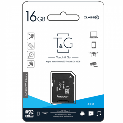 Карта памяти T&G MicroSDHC 16GB UHS-1 10 Class & Adapter Чёрный