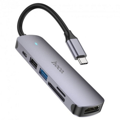 USB-хаб Hoco HB28 Type-C - HDTV+USB3.0+USB2.0+SD+TF+PD Серый