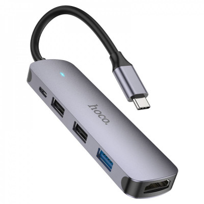 USB-хаб Hoco HB27 Type-C - HDTV+USB3.0+USB2.0*2+PD Серый