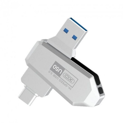 Флешка (флеш память USB) Type-C XO U50 USB 3.0+Type C 128 GB Стальной